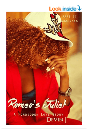 A photo of a girl with her head down and curly hair covering her face. She has her hand covering her nose. She is wearing a red blazer. Text reads Romeo's Juliet Book Two